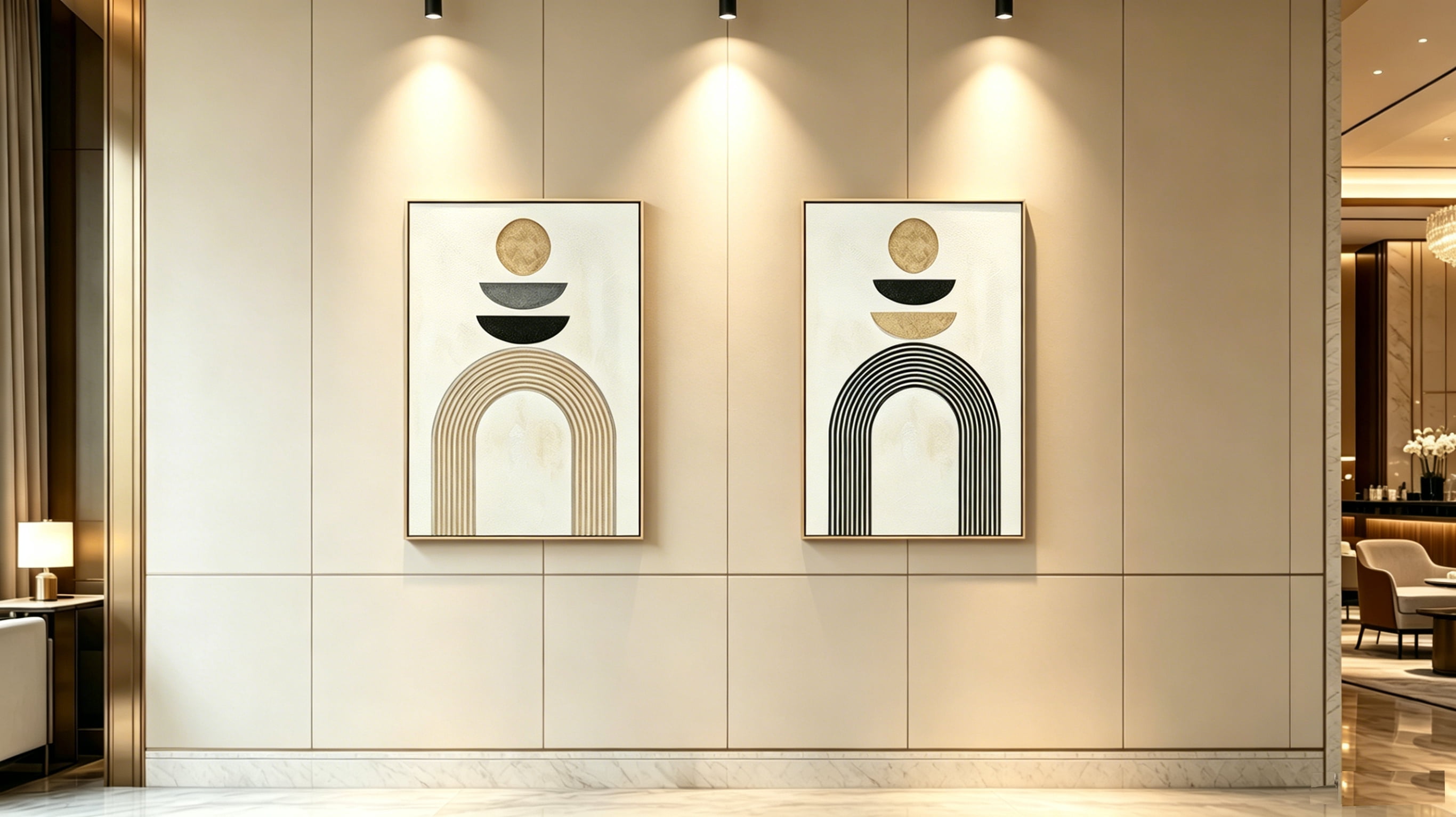 Euroco Framed Boho Abstract Wall Art Set of 2, 25x37 in Neutral Textured Canvas Painting,Modern Decor Abstract Artwork for Living Room Bedroom,Antique White & Black Beige