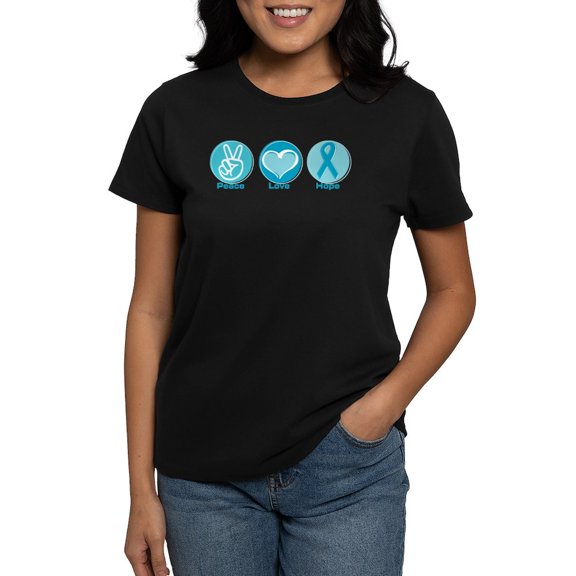 CafePress - Peace Love Teal Hope Women's Classic T Shirt - Women's Traditional Fit Dark T-Shirt