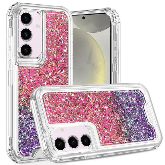 For Samsung s25/s24 Epoxy Sticker Glitter 3in1 Shockproof Transparent Hybrid Case - Hot Pink   Purple