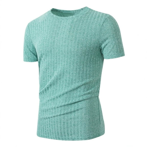 MIXUE Shirts For Men Summer Solid Color Round Neck Short Sleeve Elastic Sports Fitness Casual Tops Pullover Tshirts Outwear,Green,L