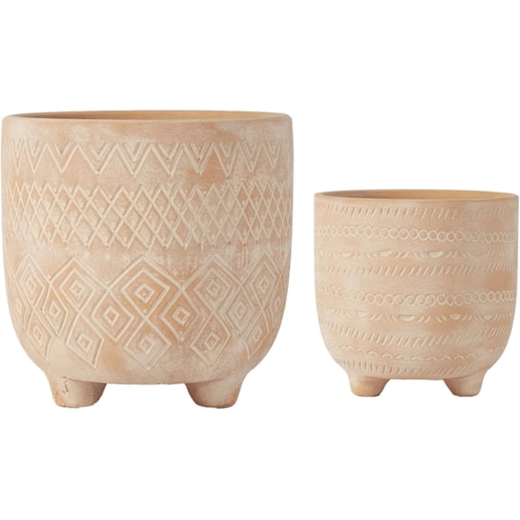Olly & Rose Andaluz Ceramic Plant Pot Set 2 - 16.5cm, 11.5cm Terracotta with Etched Pattern - Medium Plant Pots Outdoor and Indoor - Terracotta Planters - Flower Pots