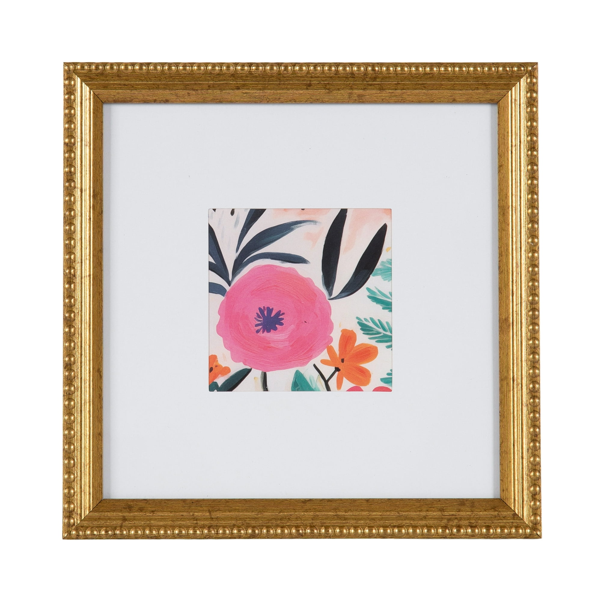 DesignOvation 8x8 Matted for 4x4 Beaded Gold Decorative Tabletop Picture Frame