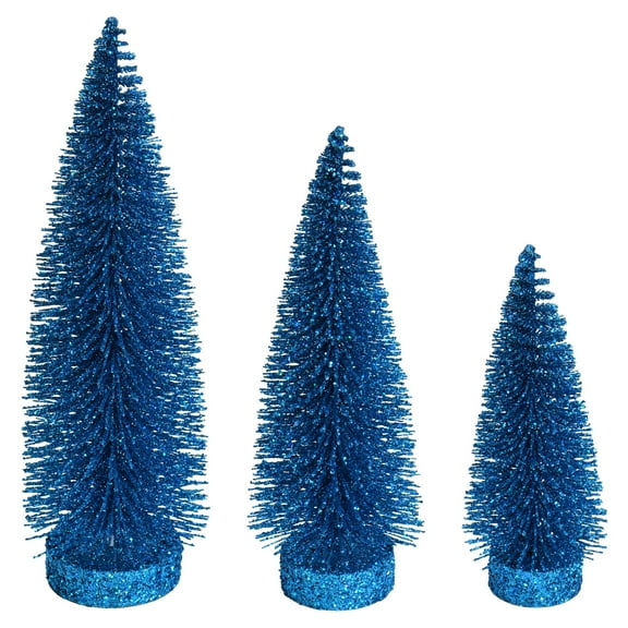 Vickerman 7"-9"-11" Turquoise Glitter Oval Pine Artificial Christmas Tree, Set of 3