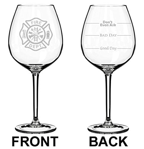 Fire Department Firefighter Off Duty Save Yourself Funny 2 Sided Wine Glass 