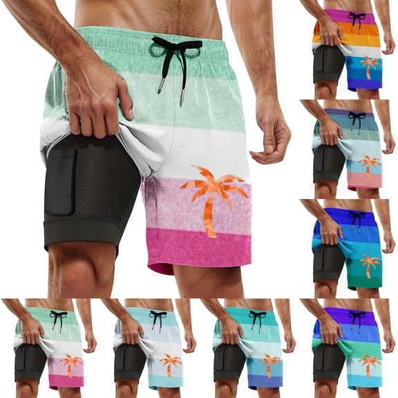 YAYUBA Mens Small Swim Trunks Short 2 In 1 with Compression Liner Quick Dry Breathable Gradient Swim Shorts Men Stretchy Upf Multi Pockets Summer Beach Bathing Suit Beach Board Shorts