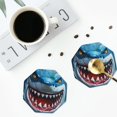 thumbnail image 4 of Yiaed Cartoon Cute Shark Print Leather Coasters for Drinks - Cup Coasters Coffee Table Kitchen Table Bar, Home & Office Gifts Handmade Drink Coasters-Octagon, 4 of 6