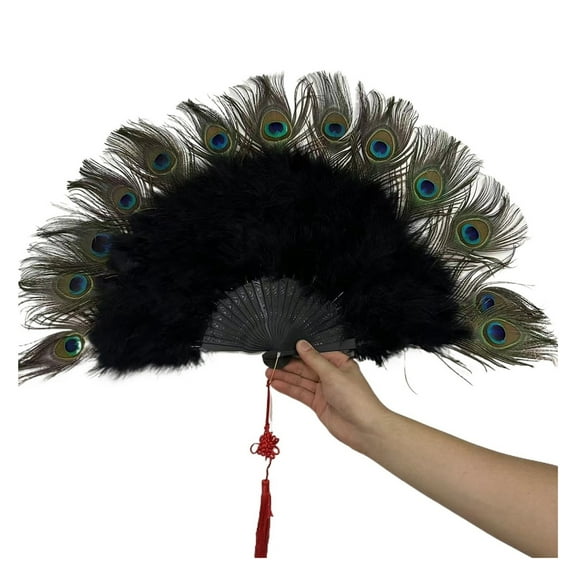 Peacock Feather Fan Performance Feather Folding Fan Gothic Dance Hand Fan Folding Feather Fans