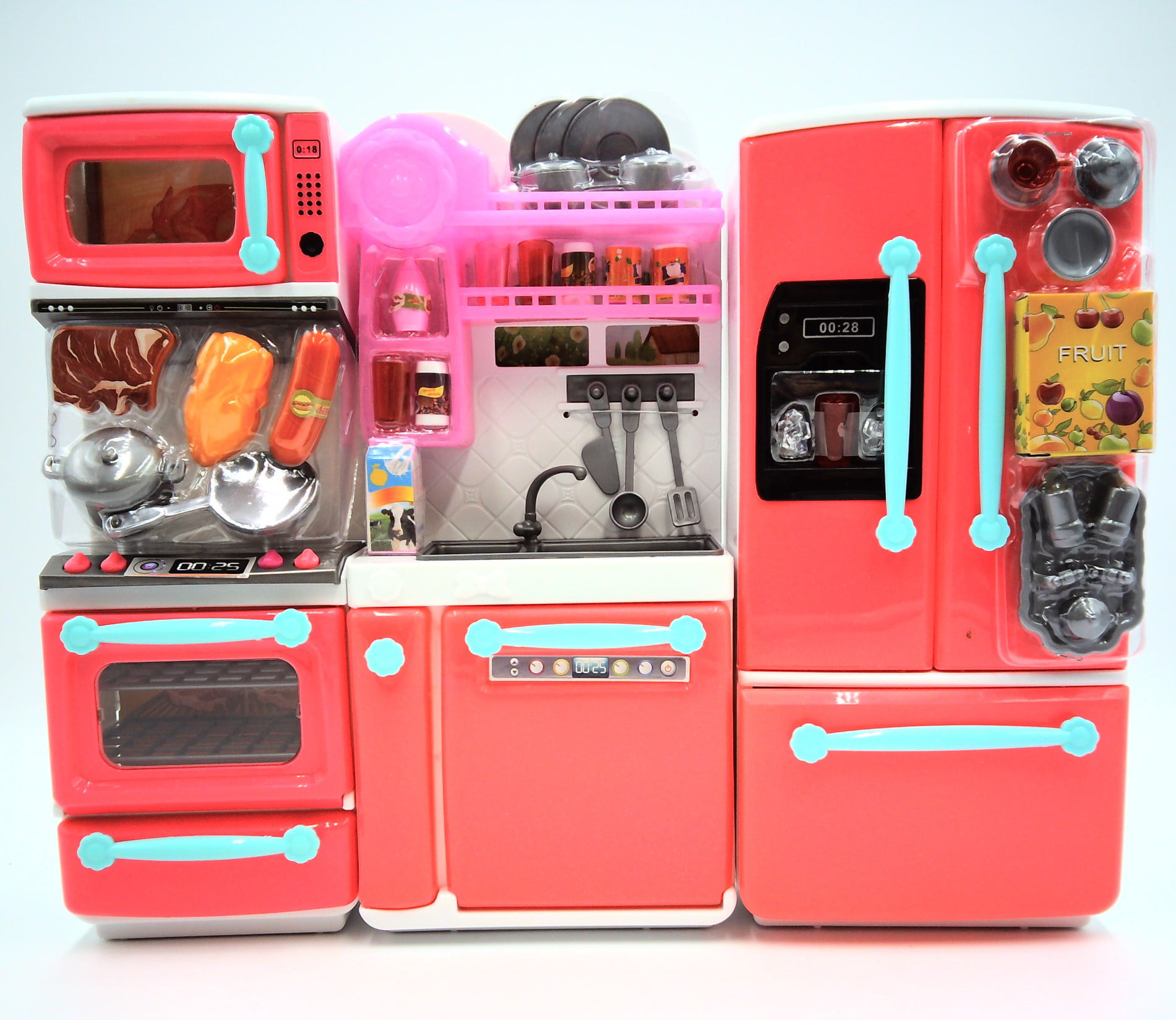 GIRL FUN TOYS Pink Happy Kitchen Play Set Barbie Compatible
