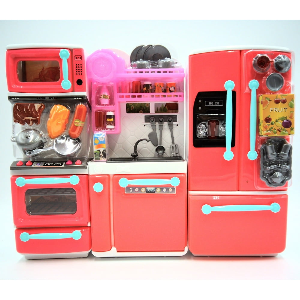 GIRL FUN TOYS Pink Happy Kitchen Play Set Barbie Compatible