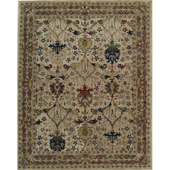 Traditional Woolen Morris Rug 6x9 Ft Ivory Hand Tufted Cotton Backed - Eorc-Color:Ivory,Material:Wool