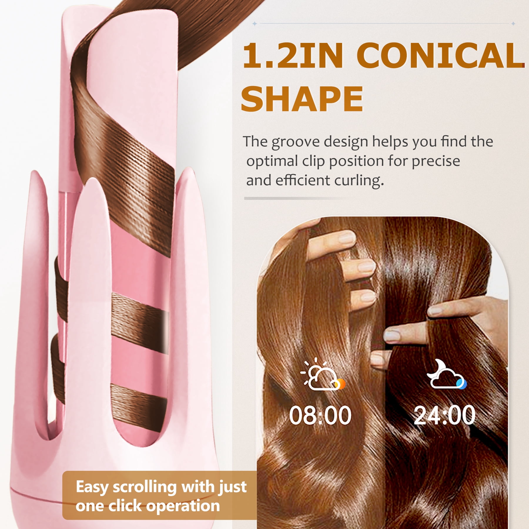 BILITOK Auto Hair Curler, Automatic Curling Iron with 4 Temperature & 3 Timer, Automatic Shut-Off, Anti-Scald, Anti-Tangle Rotating Curling Wand for Hair Styling Pink