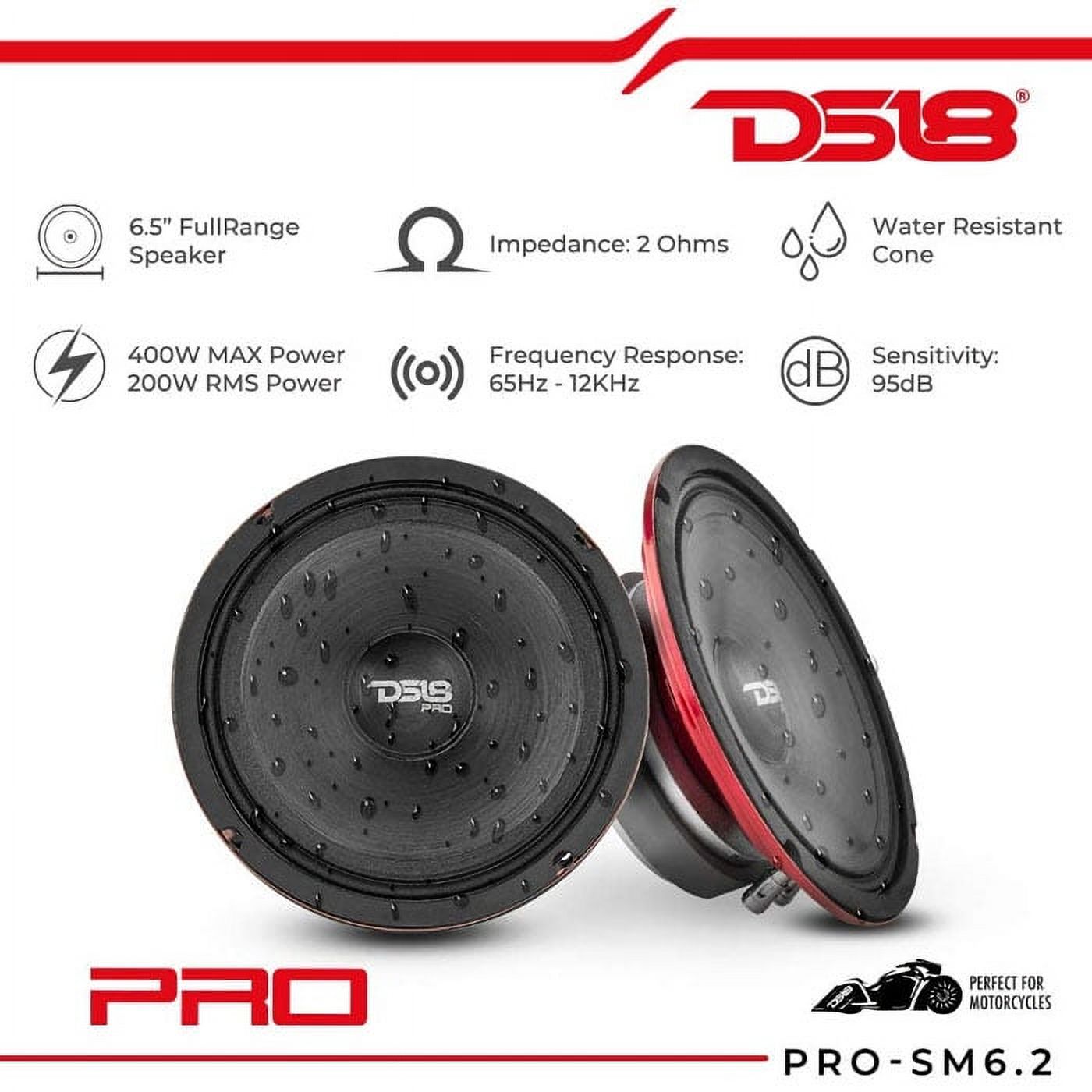 DS18 SM6.2 6.5" 200W RMS 2-Ohm Water Resistant Midrange Speaker – Pair