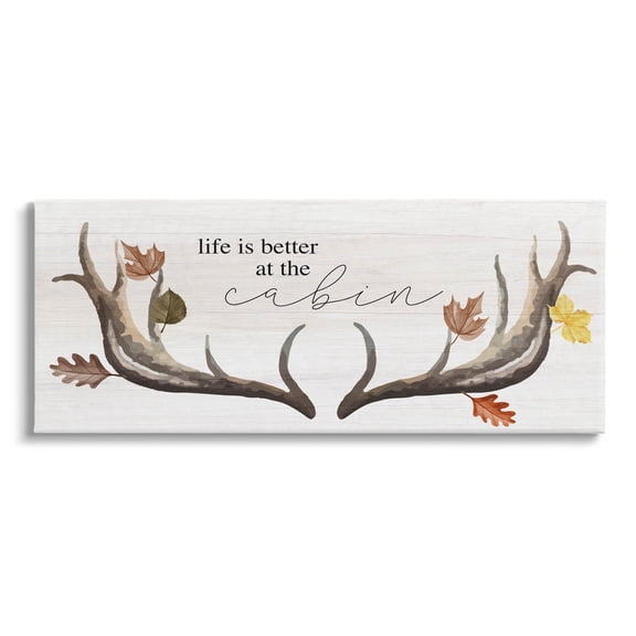 Stupell Industries Life Better at Cabin Antlers Graphic Art Gallery Wrapped Canvas Print Wall Art, Design by Lil' Rue