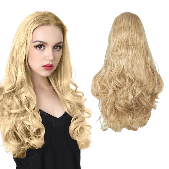 Perruque 24 Pouces Perruque Femme Cheveux Longs Bouclés Grands Cheveux Longs Naturels Cheveux Longs Raides Perruque en U Extensions, Perruque pour Femmes