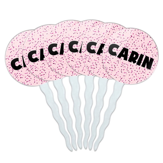 Carin Cupcake Picks Toppers - Set of 6 - Pink Speckles
