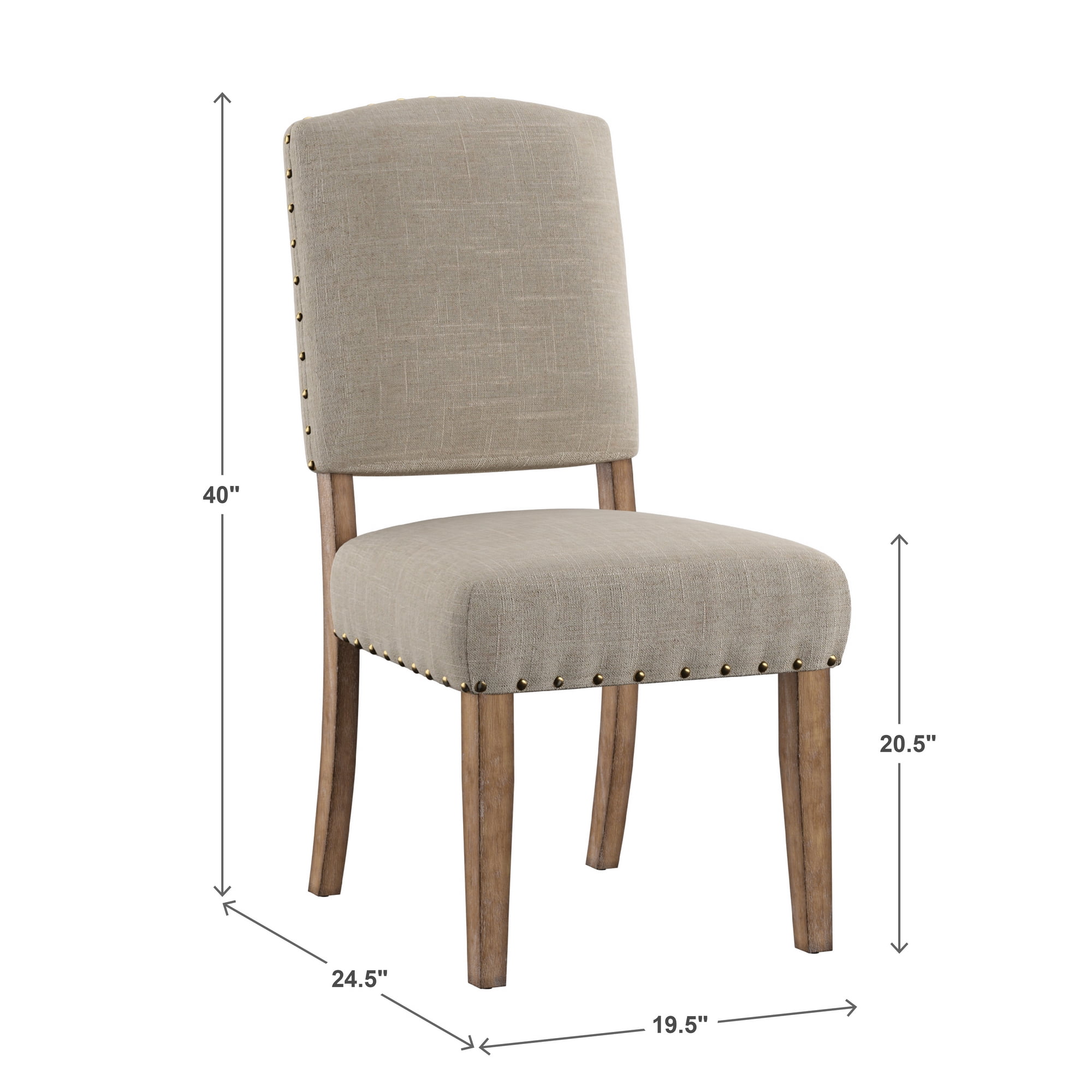 Weston Home Nailhead Upholstered and Wood Dining Chair, Set of 2, Beige Linen