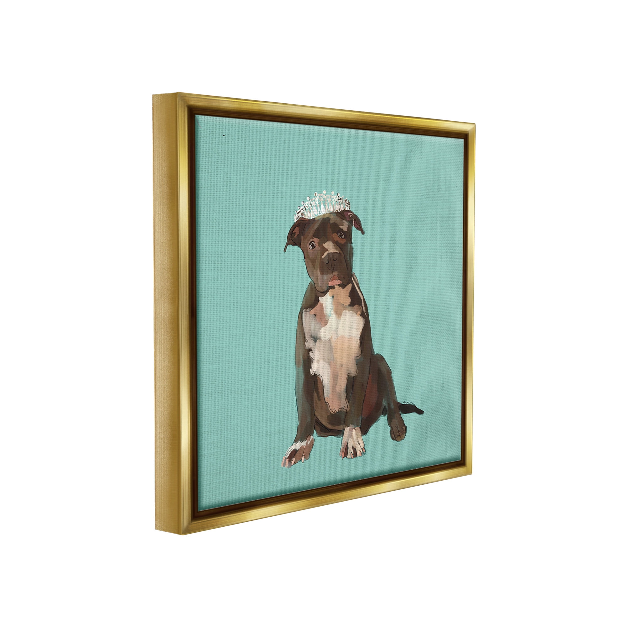 Stupell Industries Royal Pit Bull in Crown Animals & Insects Painting Gold Floater Framed Canvas Art Print Wall Art, 25 x 25