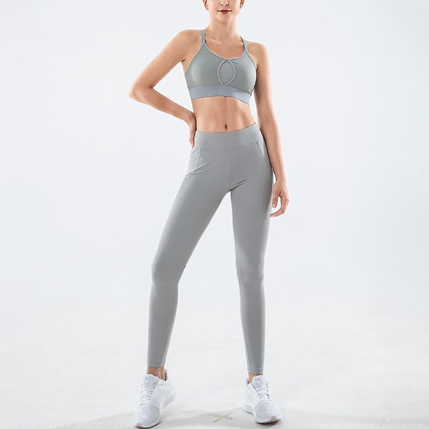Trajes de 2 piezas para mujer Sujetadores deportivos sin mangas Cintura alta Leggings de yoga sin co Abanopi Trajes De Yoga