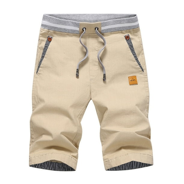 Pantalones cortos para hombre, estilo casual, clásico, con cordón, pantalones cortos de playa de verano con cintura elástica y bolsillos