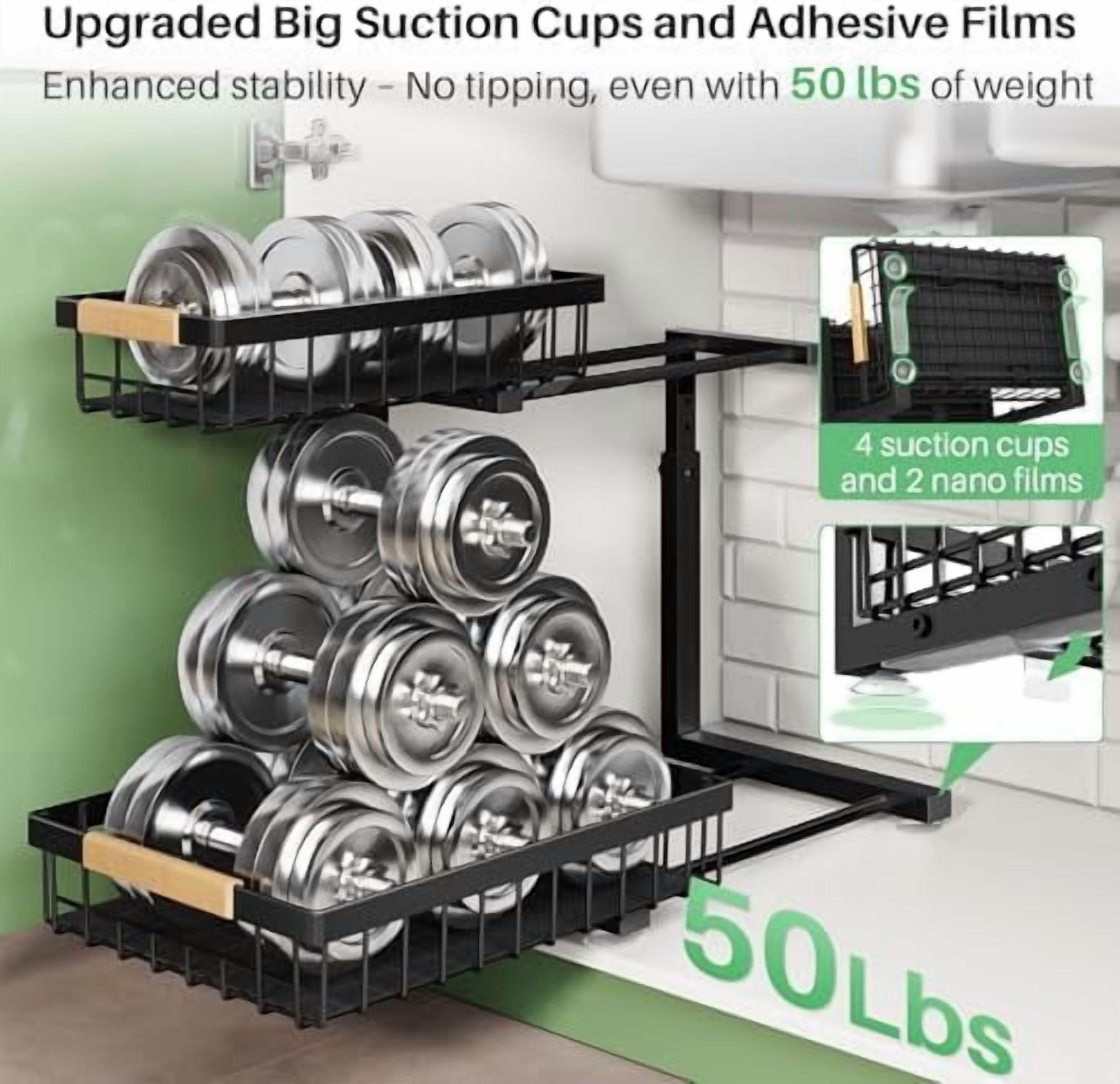 Under Sink Organizer, 2 Tier Under the Sink Storage, Slide out Pull out Cabinet Organizer Shelf, Metal Sliding Drawer for Kitchen Bathroom Pantry Closet Organization Rack, Black, 2 Pack