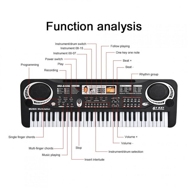 Fyydes Electric Digital Piano,61-Key Electric Digital Key Board Piano Musical Instruments Kids Toy with Microphone EU Plug,Electric Piano 100-240V
