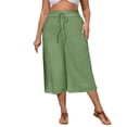 thumbnail image 2 of Costeam Womens Crinkle Textured Capri Culotte Pants Drawstring Elastic High Waist Dual Side Pockets Lightweight Solid Color Loose Casual Cropped Trousers, 2 of 7