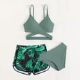thumbnail image 4 of TOWED22 Girl's 3 Piece Swimsuit Set Solid Color Spaghetti Strap Bikini Bathing Suit with Beach Cover Up Skirt Swimwear Green,14 Y, 4 of 4