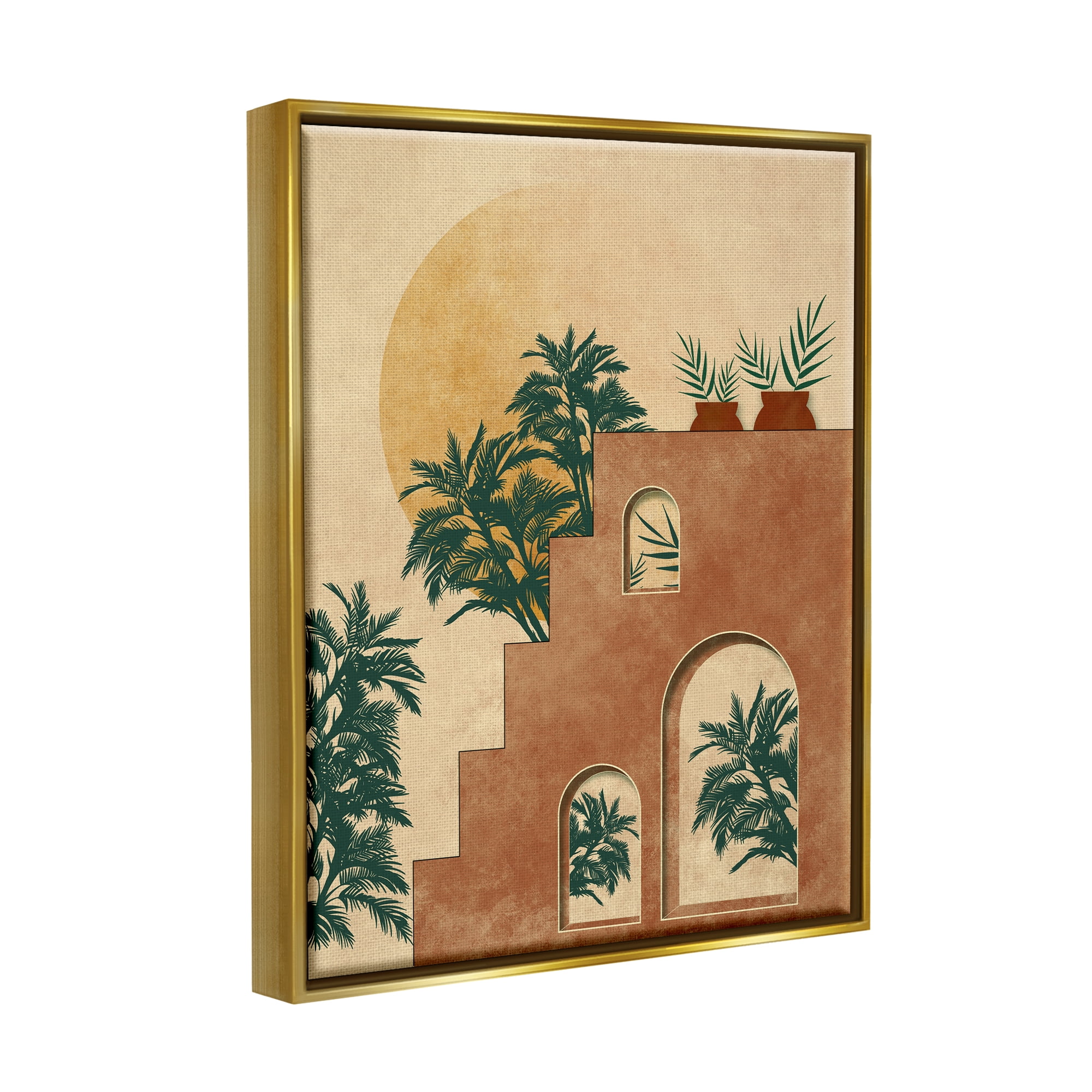 Stupell Industries Botanical Morocco Scenery Nature Painting Gold Floater Framed Art Print Wall Art, 17 x 21