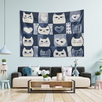 Yayeee Tapestry Wall Hanging for Bedroom 60" x 40" Living Room Home Wall Art Decor, Blue Cats and Hearts