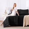 thumbnail image 6 of 7-Piece Queen Dusty Blue Grayish Blue Stitch Quilted Comforter Set, All Season Bed in a Bag with Sheets & Pillowcases, 6 of 10