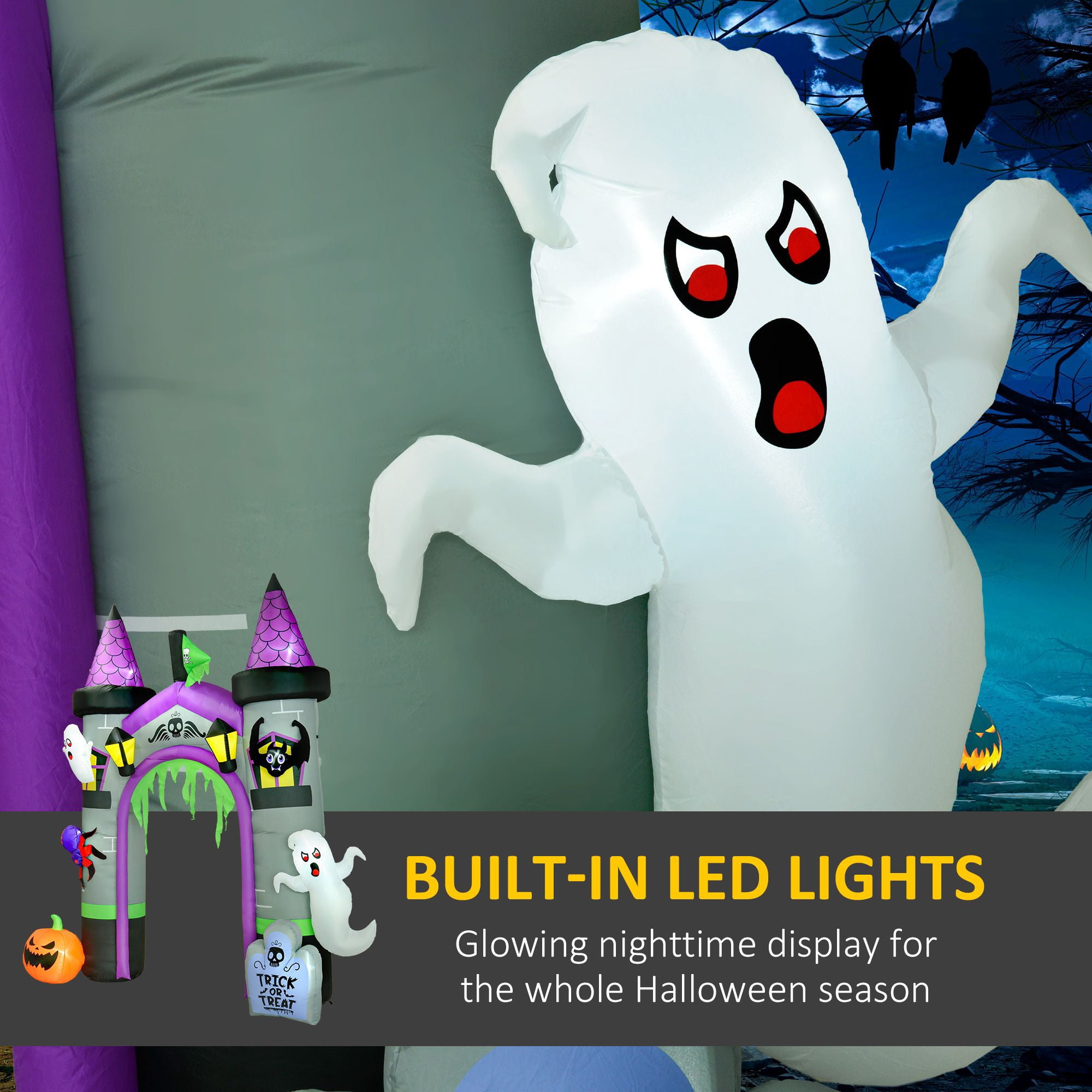 12ft Large Inflatable Halloween Archway with Ghost, Pumpkin, Spider and Bat