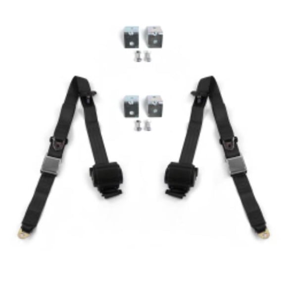 Ford Fairlane 1968-1969 Airplane 3 Point Black Retractable Bucket Seat Belt Kit with Bracketry - 2 Belts