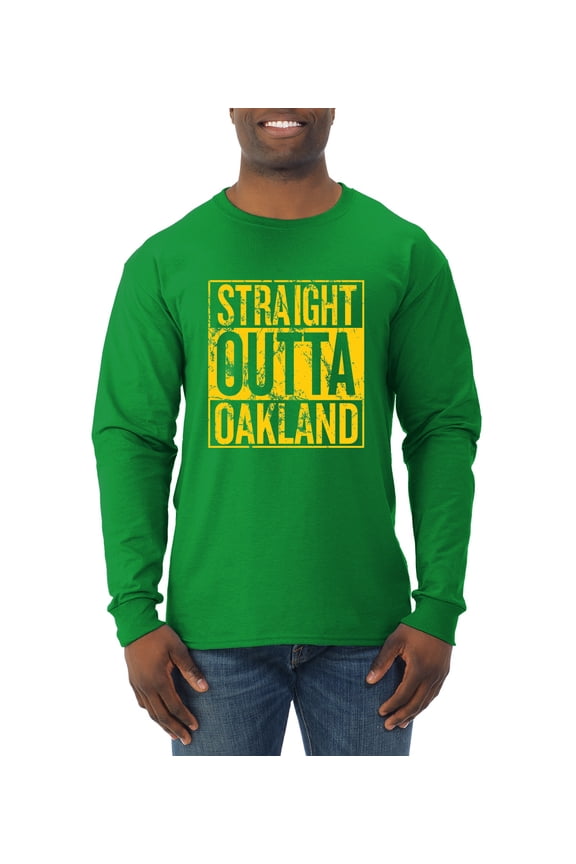 Straight Outta Oakland Oak Fan | Fantasy Baseball Fans | Mens Sports Long Sleeve T-Shirt, Kelly, Large