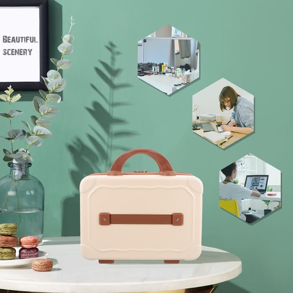 FONDOTIN Multi Functional Beige Makeup Carrying Case Lightweight Plastic Storage Box for Cosmetics