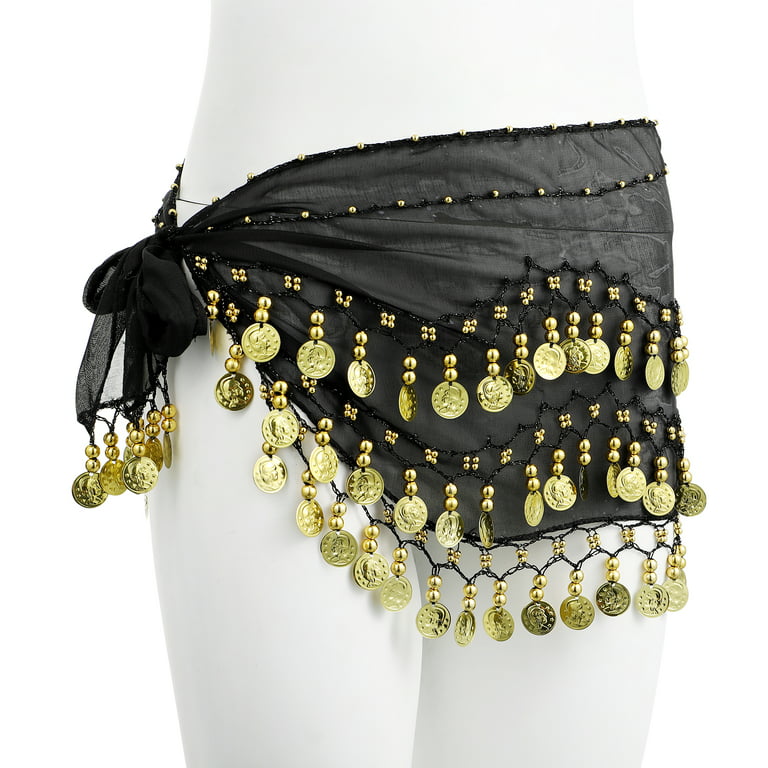 1X - 4X Plus Size Chiffon Belly Dance Hip Scarf with Gold Coins in