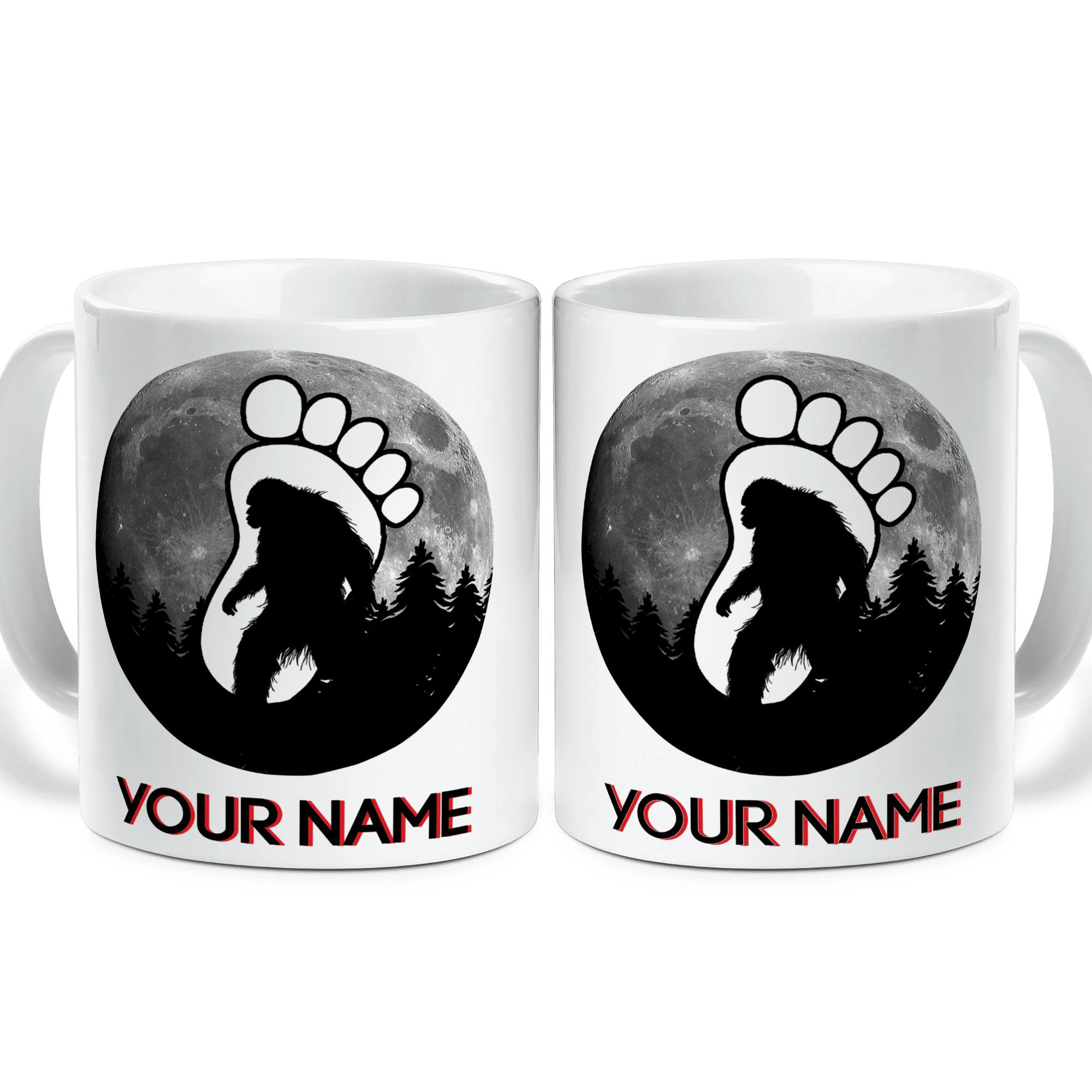 Lotusprinthandmade Personalized Bigfoot in Forest White Ceramic Mug (15oz) (Made In US), Bigfoot Lovers Mug, bigfoot coffee cup