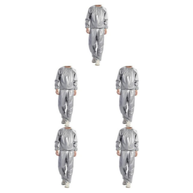 QualitChoice Femmes Hommes Spa Sauna Combinaison Course Jogging Veste de Survêtement Réutilisable Lavable Ensembles de Sport Vêtements Équipement de Sport Argent m 5 Pcs