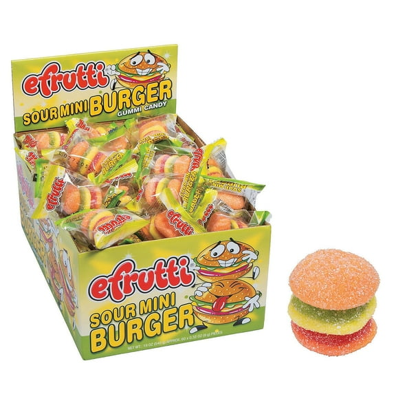 Efrutti® Mini Burger Sour Gummi Candy, Edibles, Party Supplies, 60 Pieces