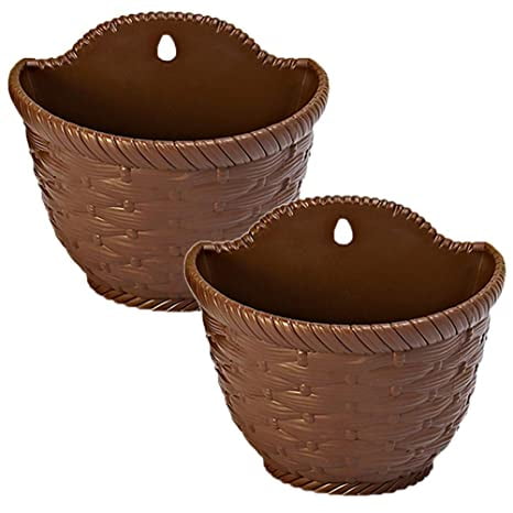 2pcs Wall Hanging Planter Woven Flower Basket Fence Hanging Pot for Indoors Outdoors Railing Fence Balcony Garden Home Decoration Size L