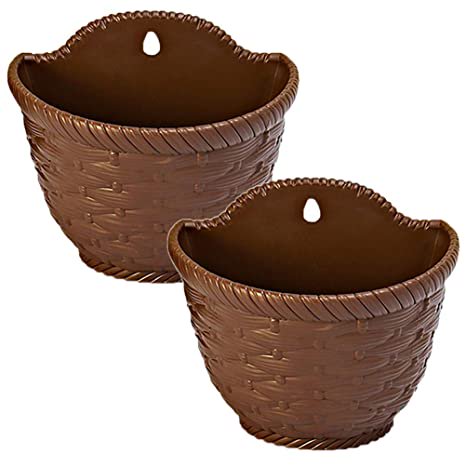2pcs Wall Hanging Planter Woven Flower Basket Fence Hanging Pot for Indoors Outdoors Railing Fence Balcony Garden Home Decoration Size L