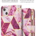 thumbnail image 6 of Wallet Case for iPhone 13 6.1 inch, Vintage PU Leather Magnetic Closure Geometric Handbag Zipper Pocket Case Kickstand Card Holder Slots TPU Shockproof Flip Case - Marble Purple, 6 of 14