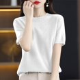 thumbnail image 3 of HAYIMI Women Crew Neck Short Sleeve Knit Tops Hollow Texture Ribbed Casual Spring Summer Pullover Sweater Dailywear, 3 of 4
