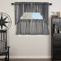 VHC Brands Annie Buffalo Check 4 PC Country Black Curtain Set (2 Swag 36x16 and 2 Tier 24x36)