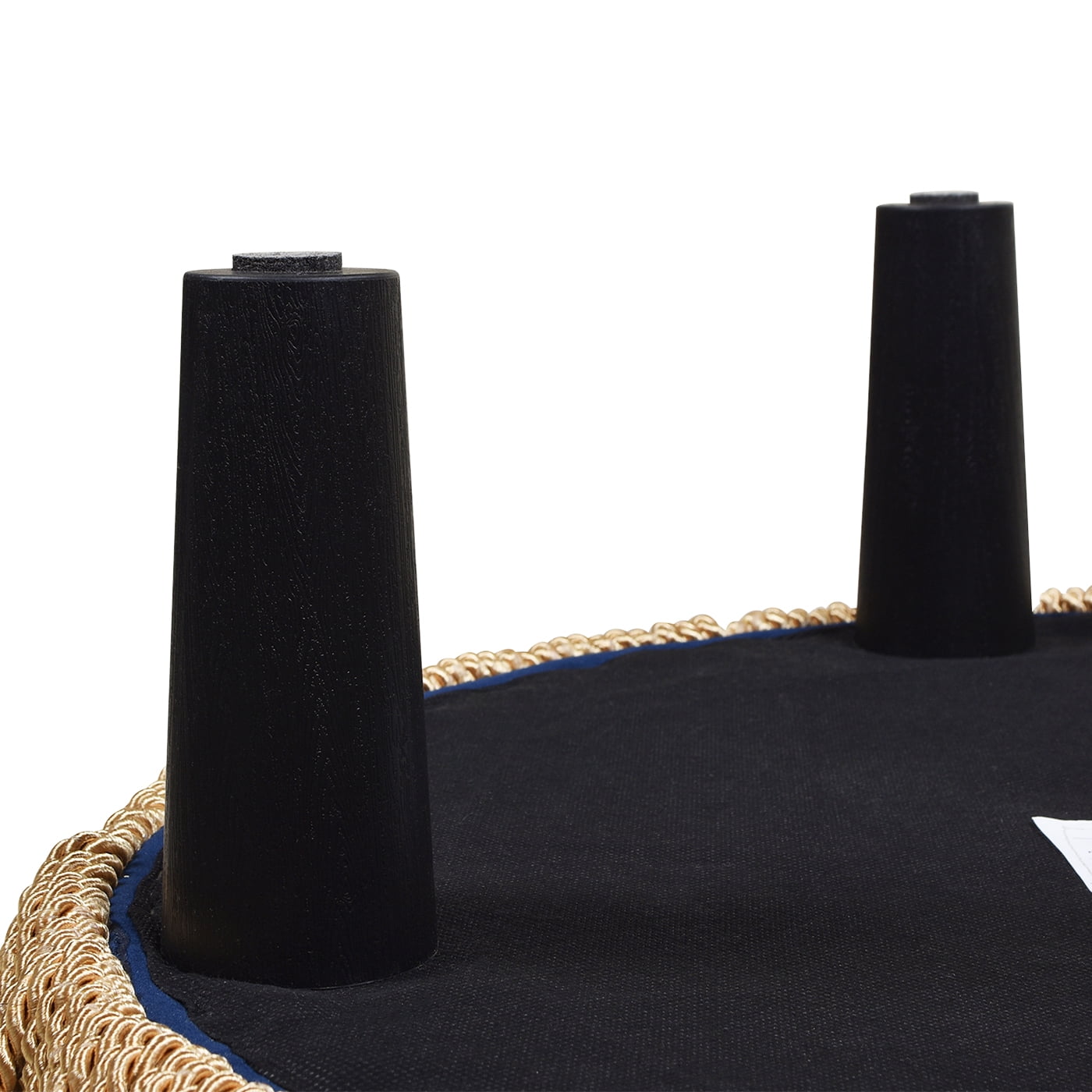 Yolanda Upholstered Round Accent Ottoman Navy Blue Velvet with Gold Trim
