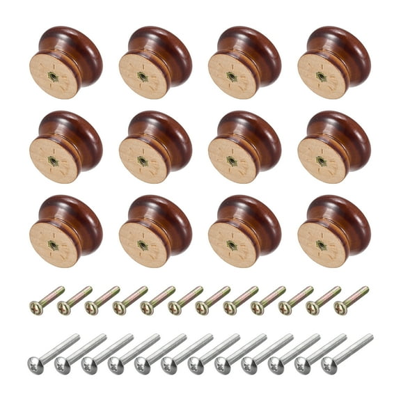 Uxcell Round Wood Knobs, 33mm(1.3") Diameter Pull Handles for Drawer, Dark Brown 12 Pack