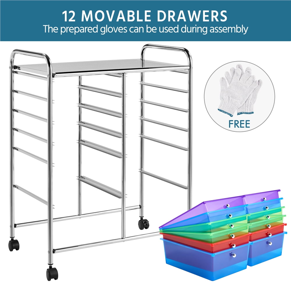 SmileMart 12 Drawer Rolling Storage Cart Organizer with Lockable Wheels, Multicolor