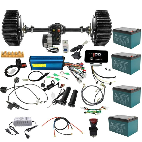 Rear Differential Axle Kit Wheel Snow Sand Tracks 48V 1000W Brushless Motor & Battery Set for DIY Electric Vehicles,Go-Karts, Golf Carts, ATVs, Quads, Rear Axle Track Assembly (40" Axle)