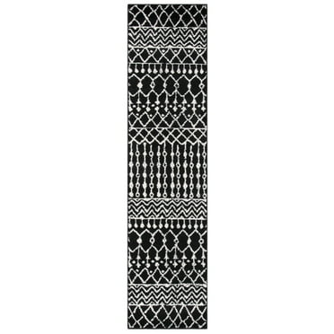 SAFAVIEH Tulum Glen Moroccan Geometric Runner, 2' x 17', Black/Ivory