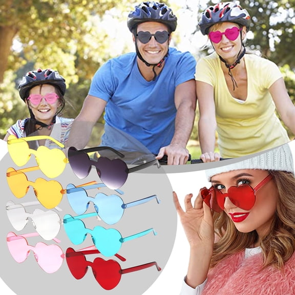 Sunglasses Womens Mens LSQii Funny Trendy Heart Shaped Polarized Rimless Summer UV Protection Sun Glasses for Party Beach Travel Vacation Y2K Black