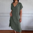thumbnail image 4 of Ndbuld Robes d'Été pour Filles Mode Robe d'Été Décontractée pour Femmes Col en V Manches Courtes Unie Robe de Plage Robe à Fente Liquidation à Moins de 5 $, 4 of 8
